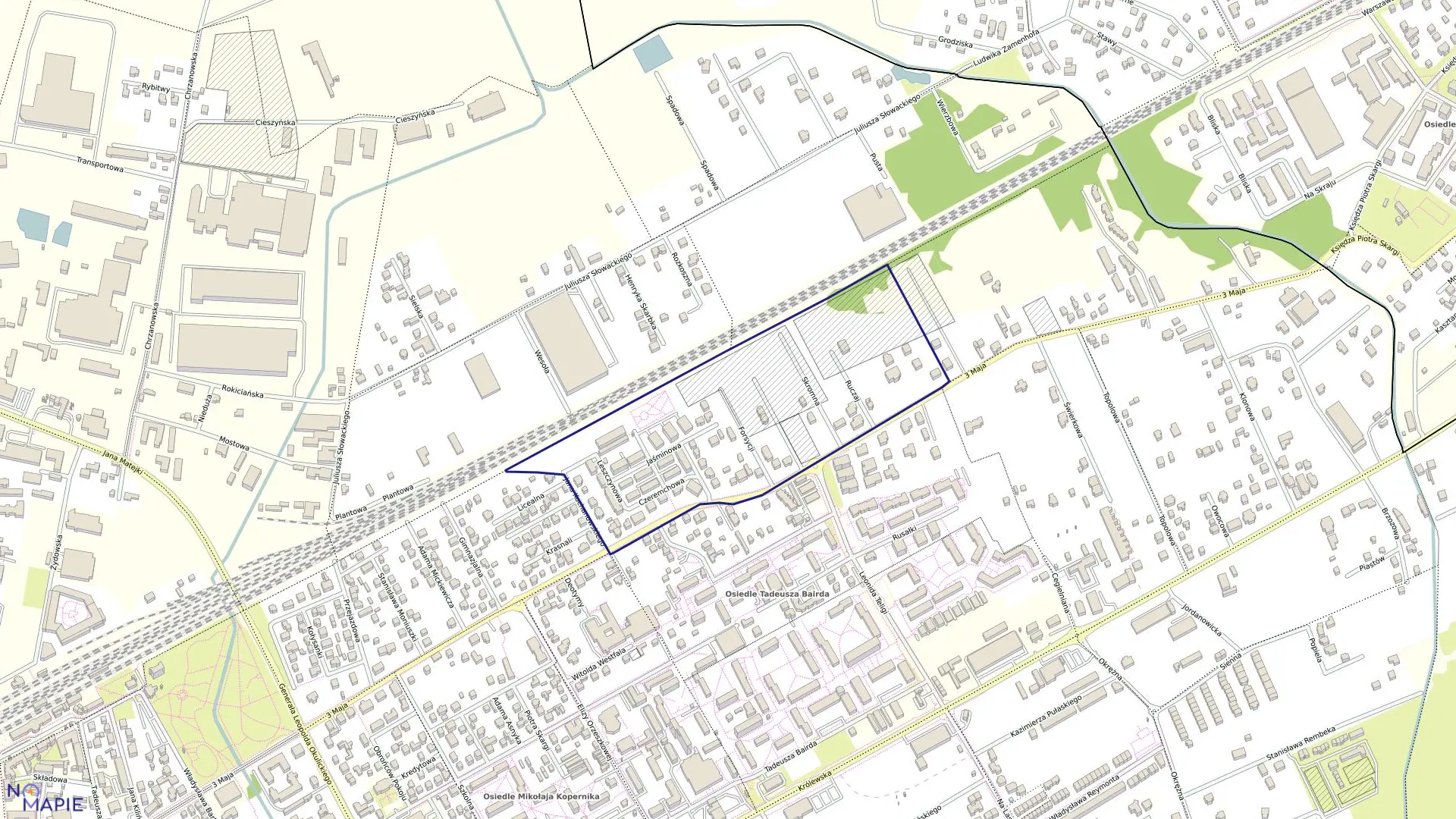 Mapa obrębu 14 w gminie Grodzisk Mazowiecki