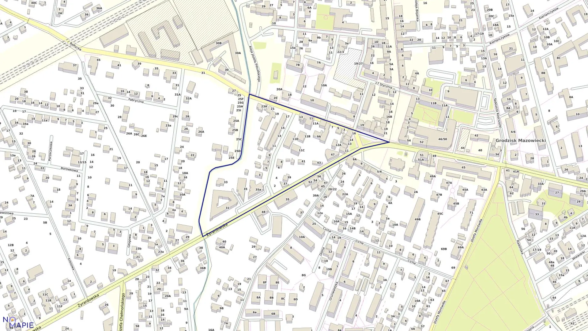 Mapa obrębu 27 w gminie Grodzisk Mazowiecki