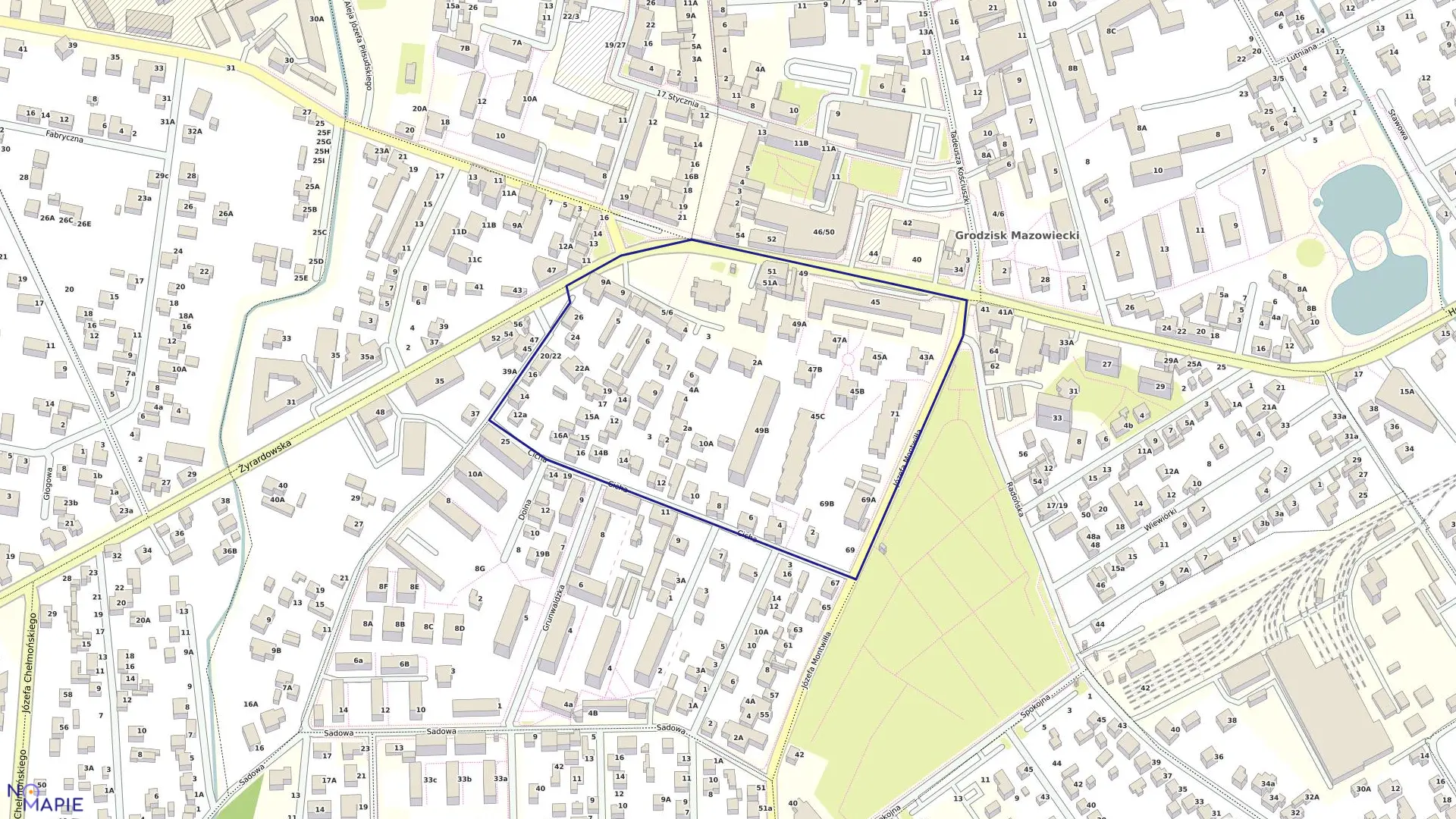 Mapa obrębu 42 w gminie Grodzisk Mazowiecki