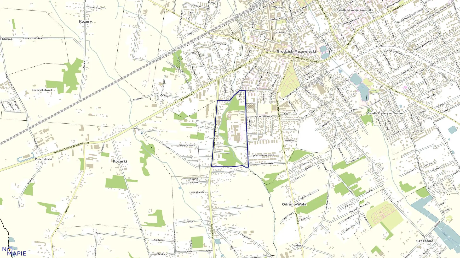 Mapa obrębu 55 w gminie Grodzisk Mazowiecki