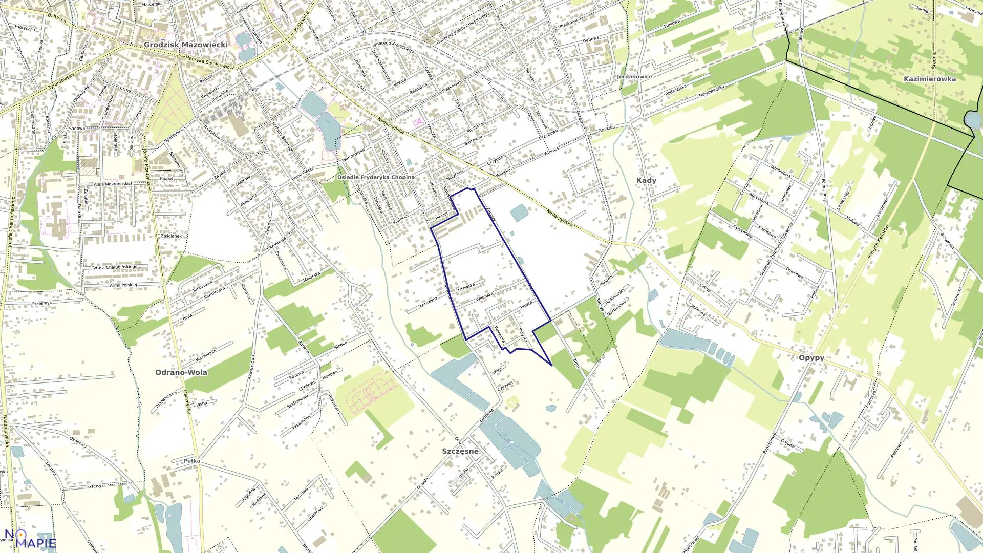 Mapa obrębu 70 w gminie Grodzisk Mazowiecki