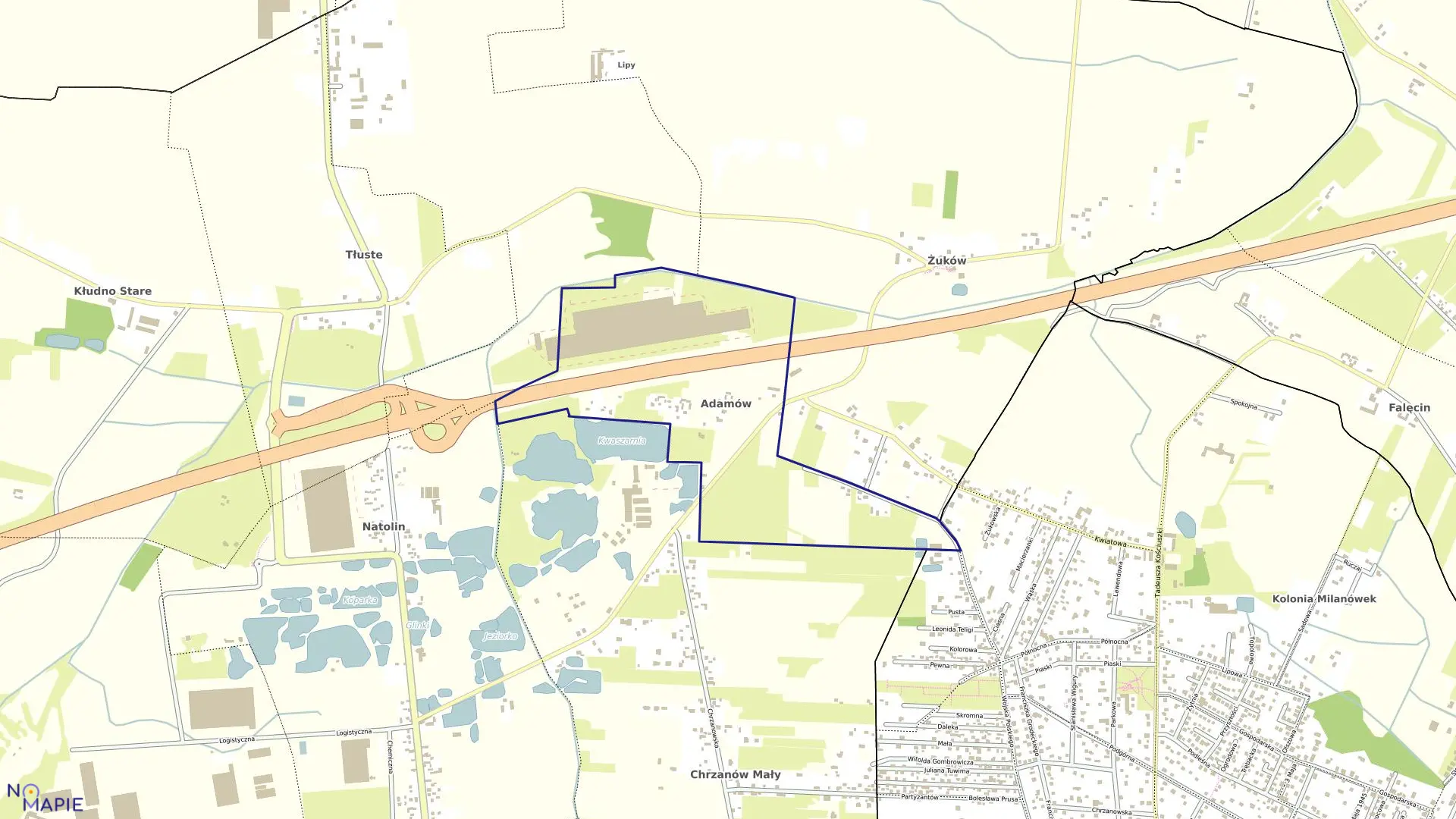 Mapa obrębu ADAMÓW w gminie Grodzisk Mazowiecki