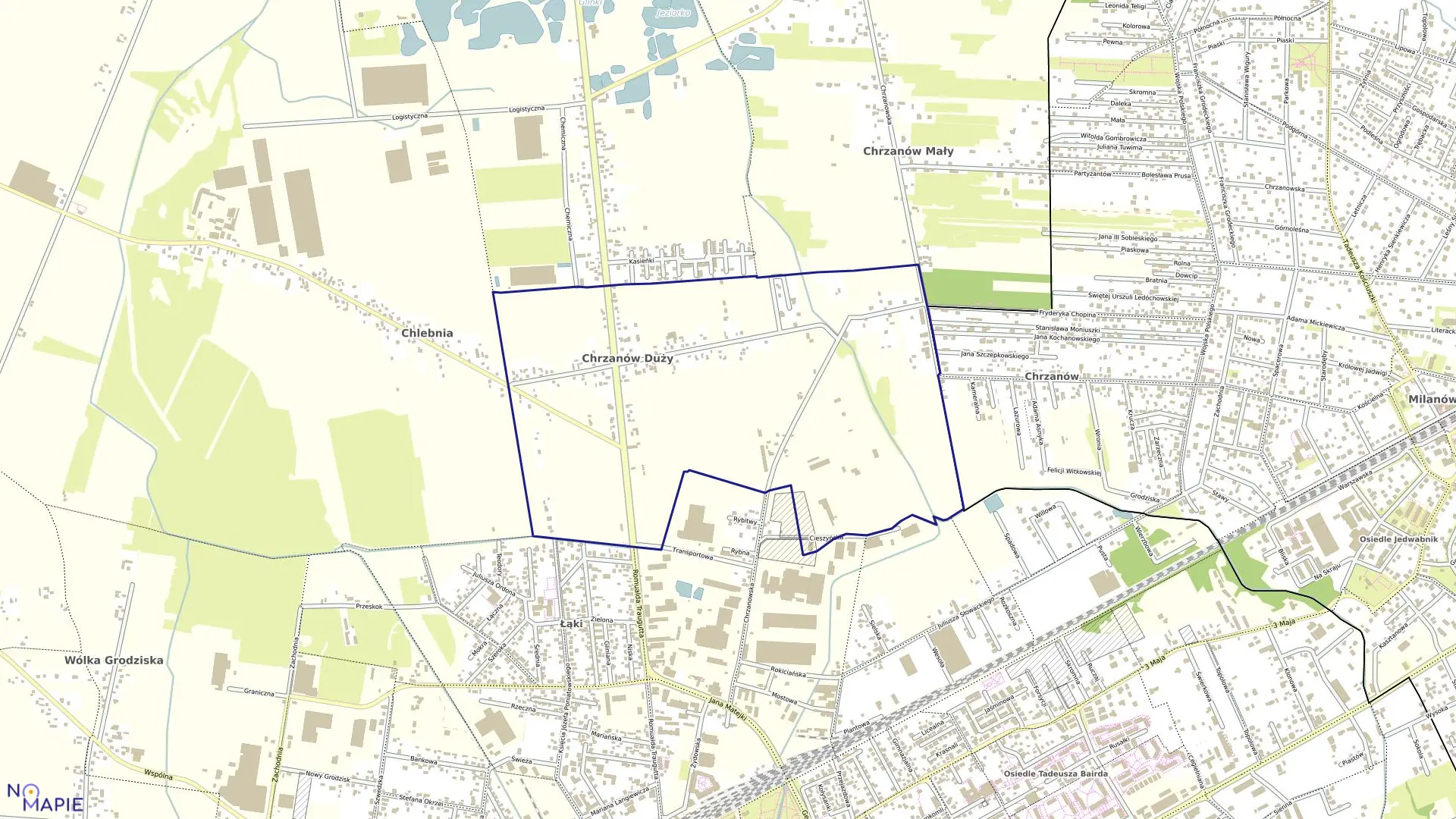 Mapa obrębu CHRZANÓW DUŻY w gminie Grodzisk Mazowiecki