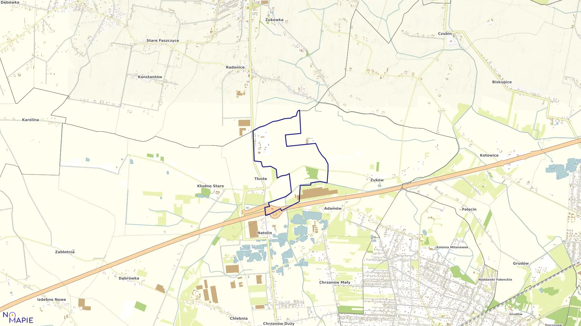 Mapa obrębu IBMER KŁUDZIENKO w gminie Grodzisk Mazowiecki