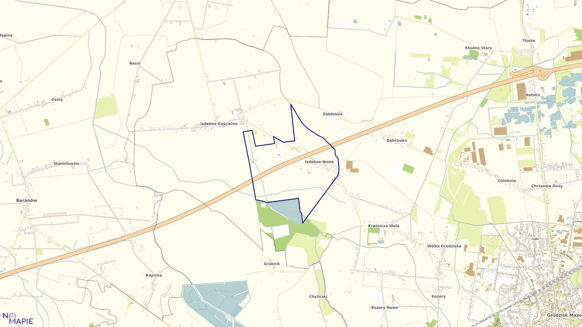 Mapa obrębu IZDEBNO NOWE w gminie Grodzisk Mazowiecki