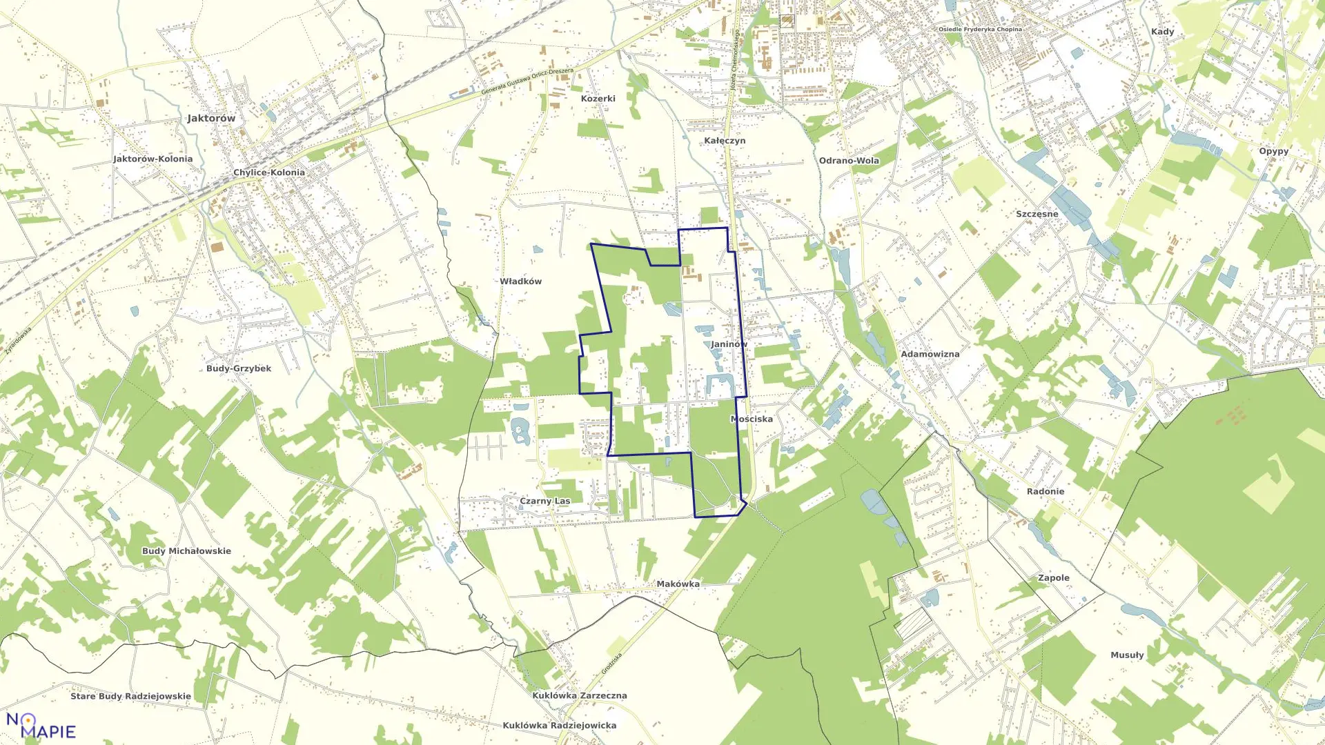 Mapa obrębu JANINÓW w gminie Grodzisk Mazowiecki