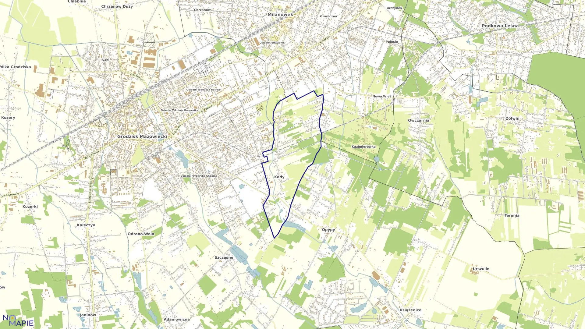 Mapa obrębu KADY w gminie Grodzisk Mazowiecki