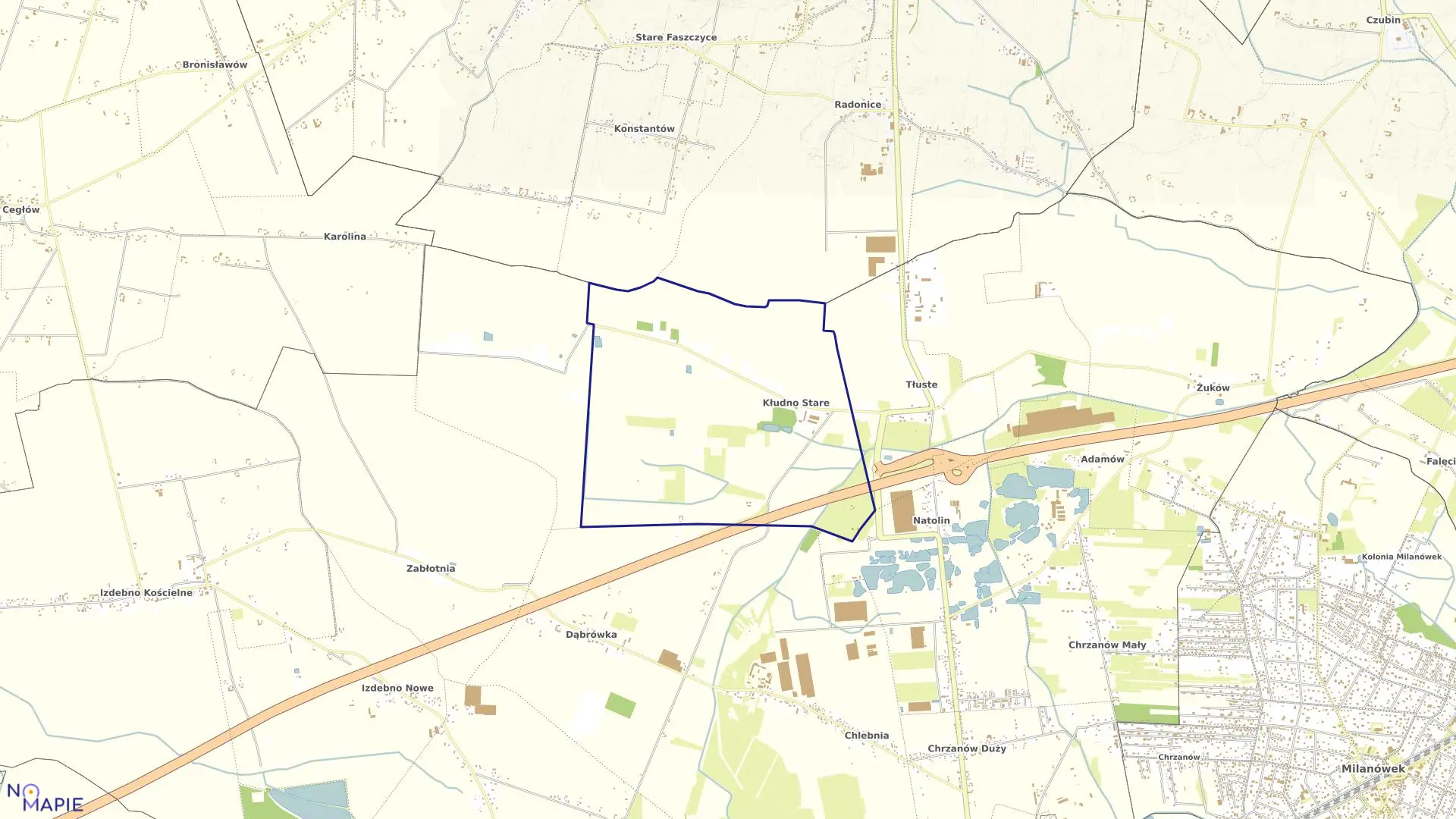 Mapa obrębu KŁUDNO STARE w gminie Grodzisk Mazowiecki