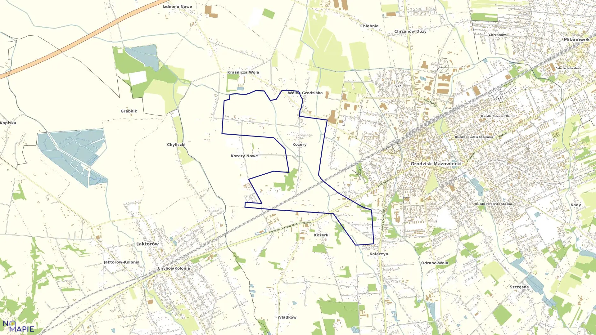 Mapa obrębu KOZERY w gminie Grodzisk Mazowiecki