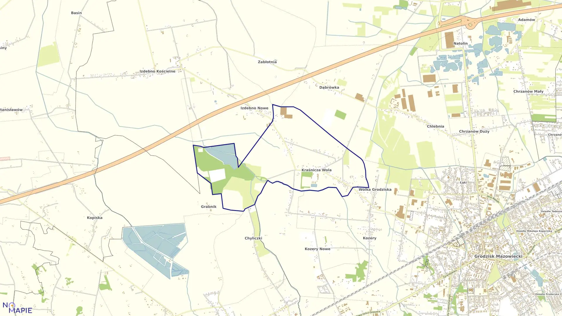 Mapa obrębu KRAŚNICZA WOLA w gminie Grodzisk Mazowiecki