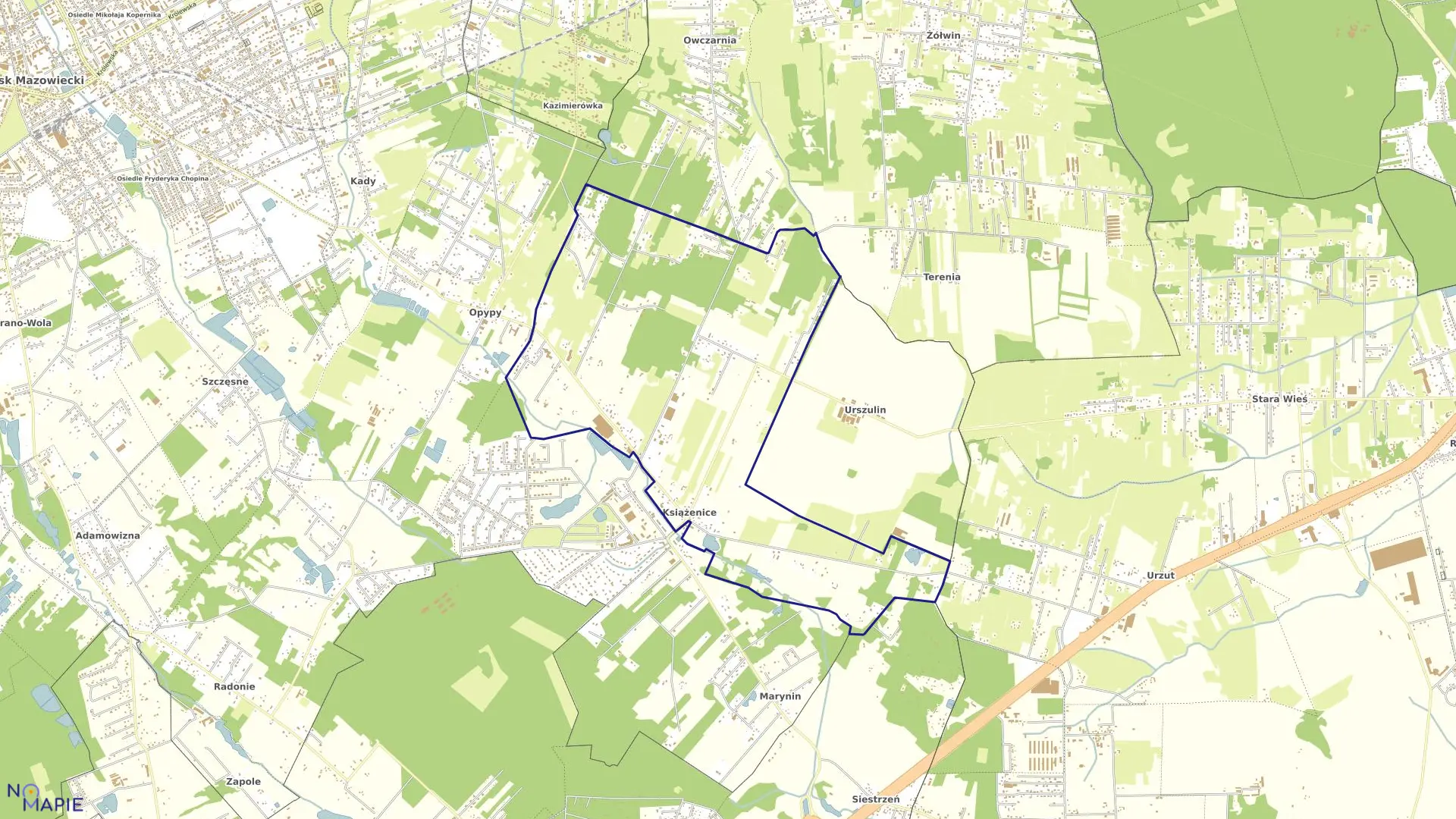 Mapa obrębu KSIĄŻENICE w gminie Grodzisk Mazowiecki