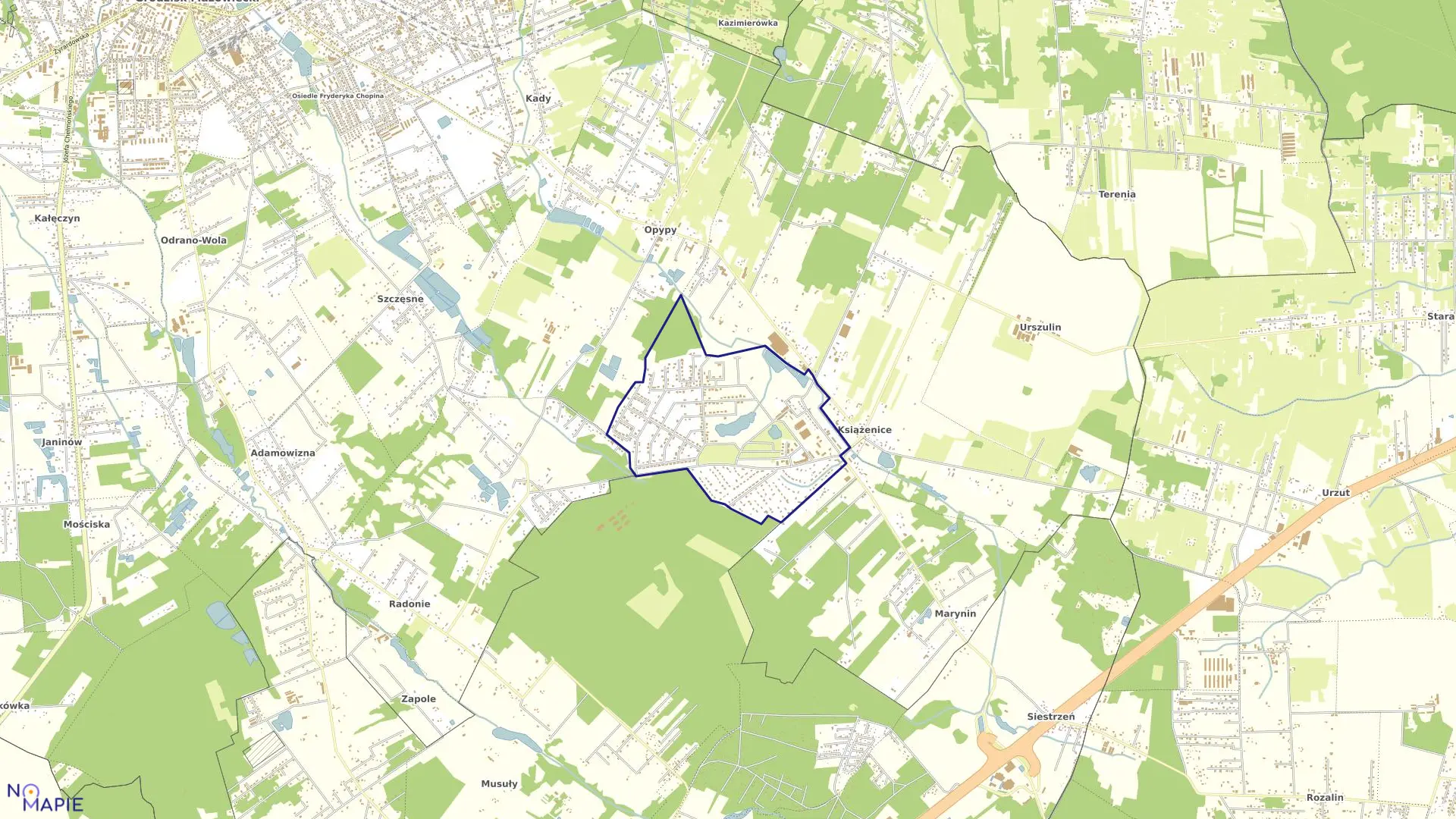 Mapa obrębu KSIĄŻENICE PGR w gminie Grodzisk Mazowiecki