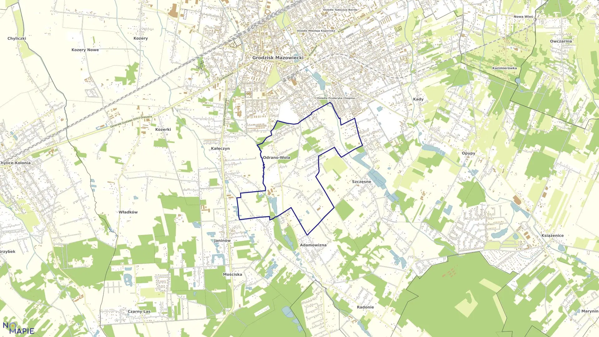 Mapa obrębu ODRANO WOLA w gminie Grodzisk Mazowiecki