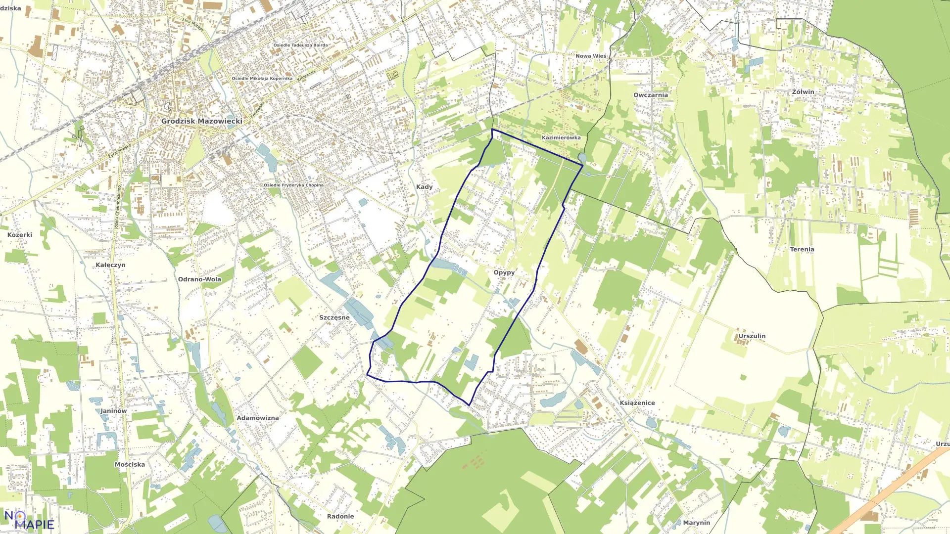 Mapa obrębu OPYPY w gminie Grodzisk Mazowiecki