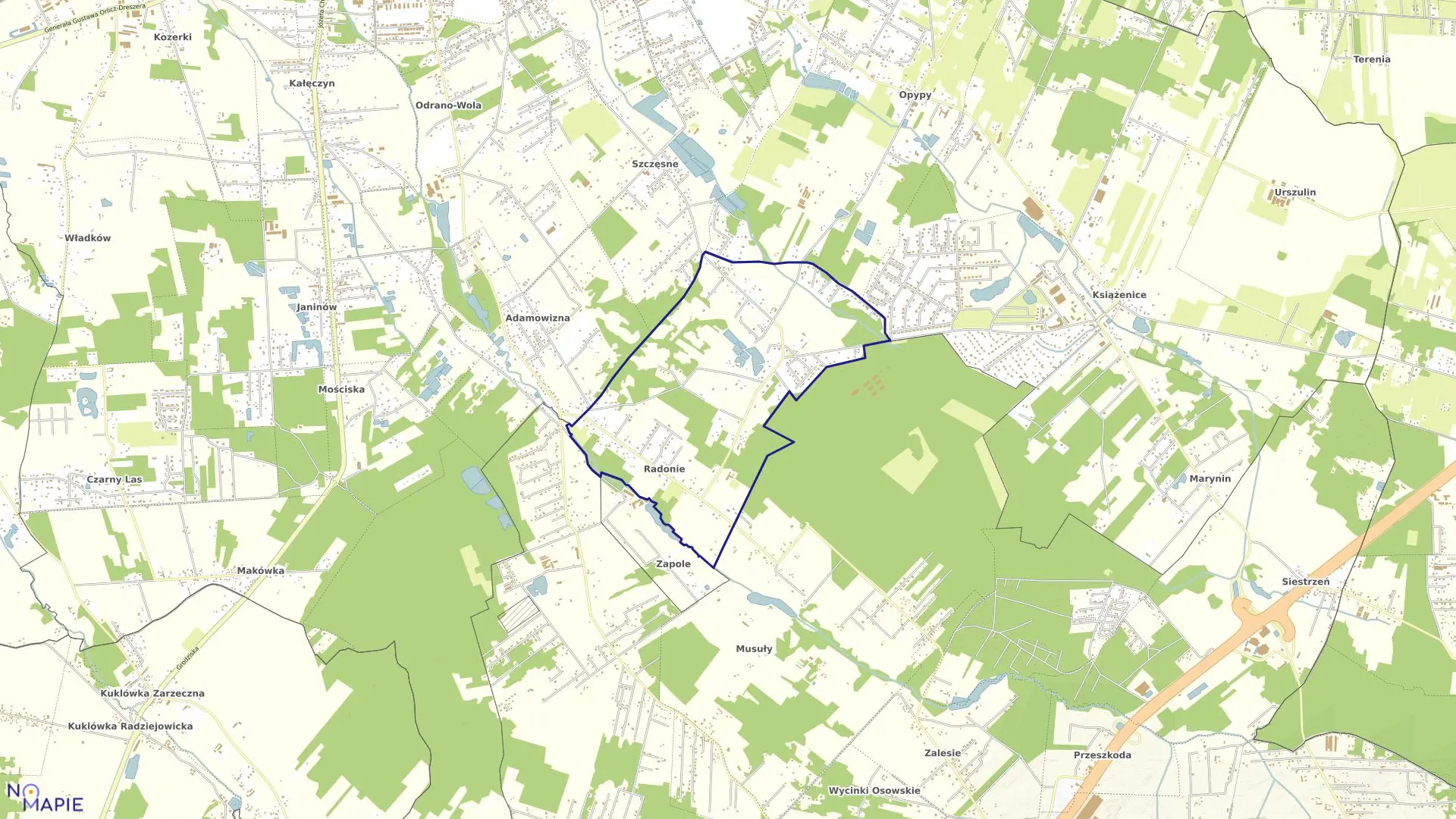 Mapa obrębu RADONIE w gminie Grodzisk Mazowiecki