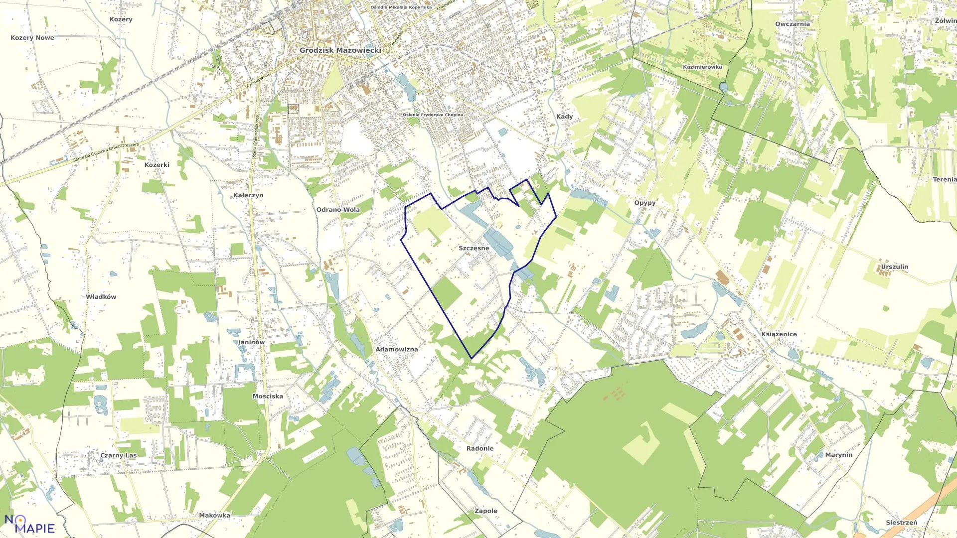 Mapa obrębu SZCZĘSNE w gminie Grodzisk Mazowiecki