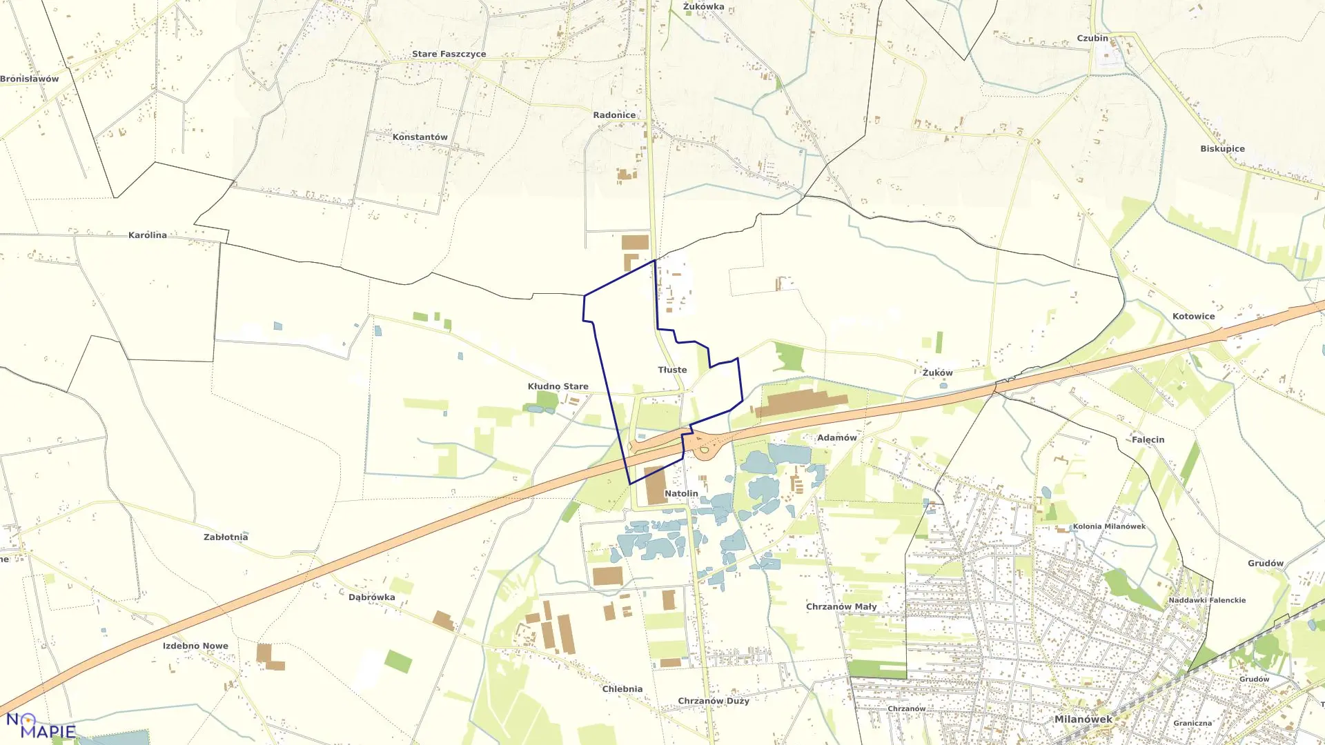 Mapa obrębu TŁUSTE w gminie Grodzisk Mazowiecki