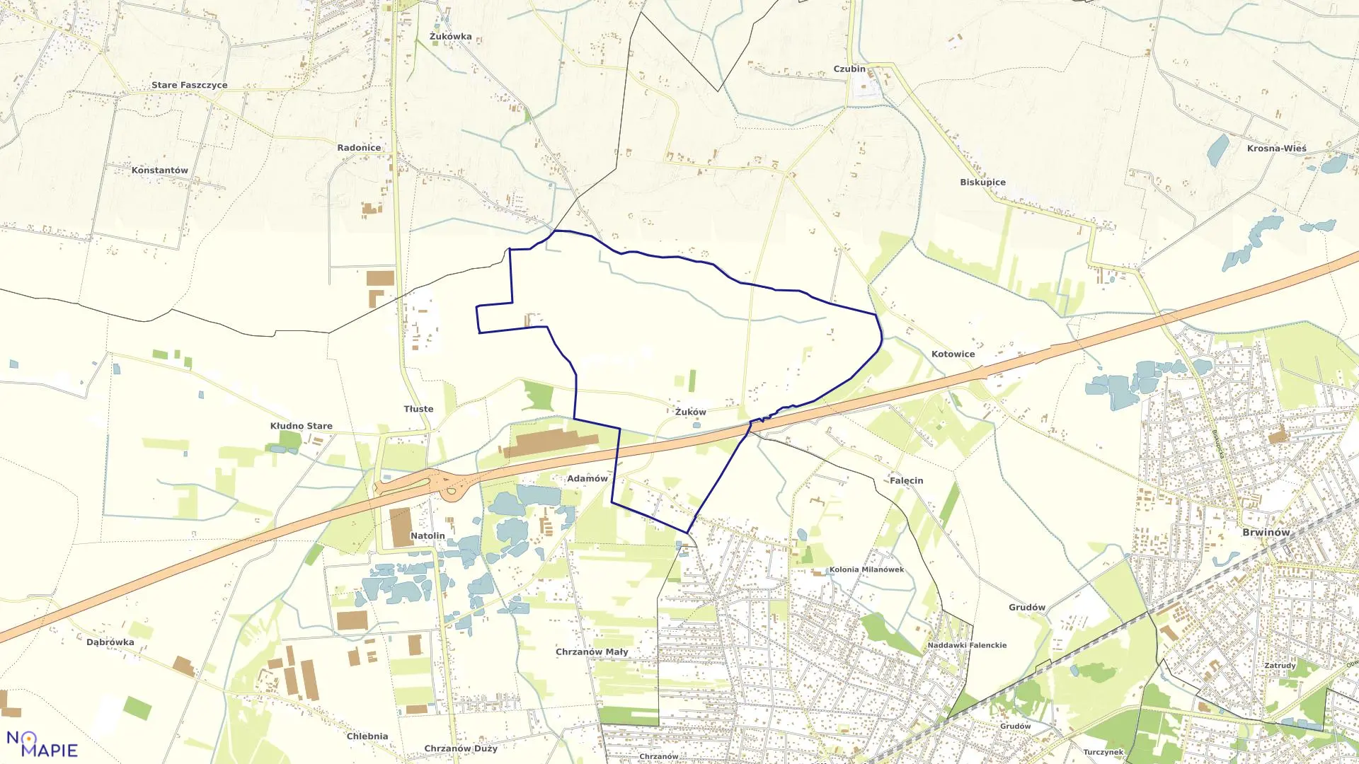 Mapa obrębu ŻUKÓW w gminie Grodzisk Mazowiecki